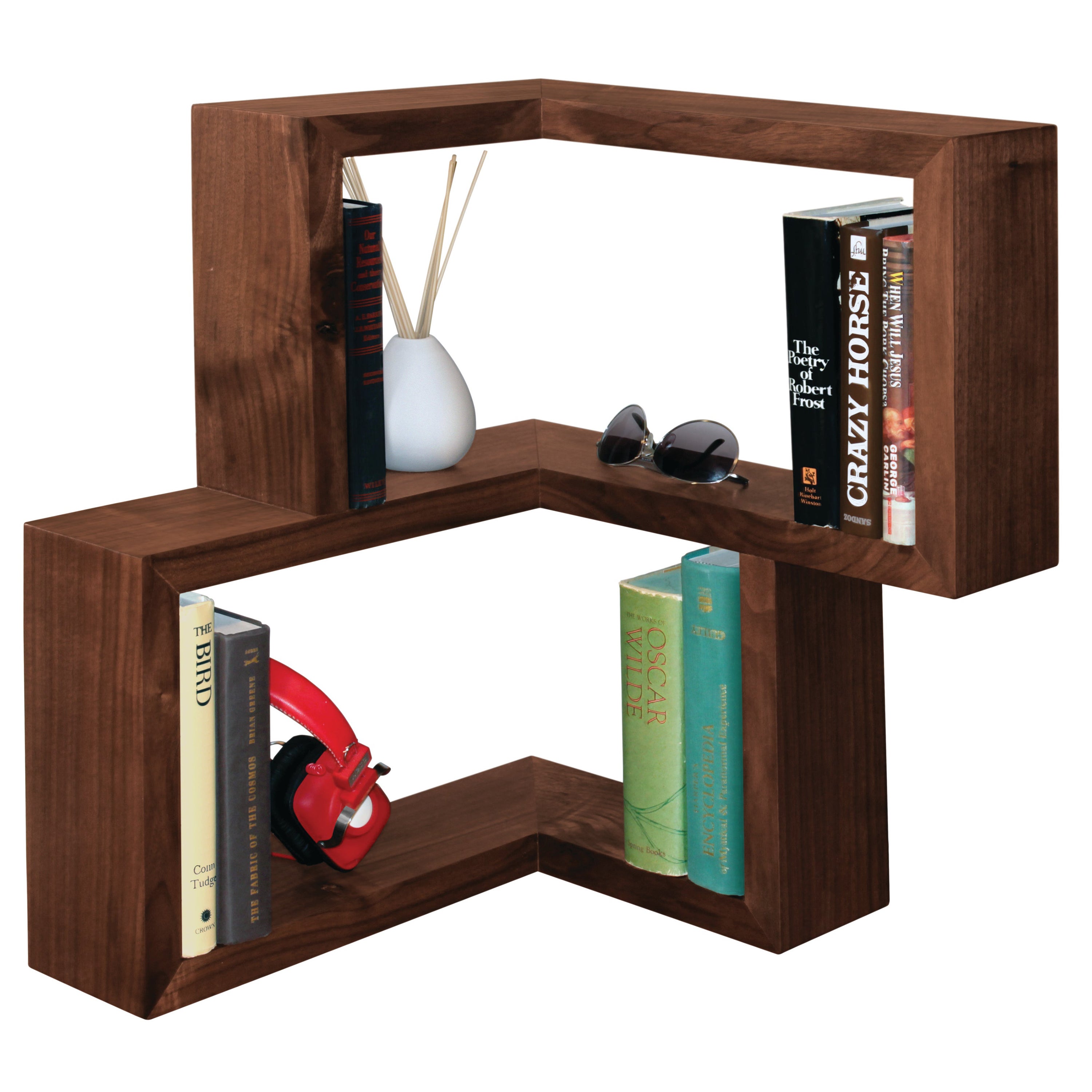 Franklin Solid Wood Corner Shelf, Walnut