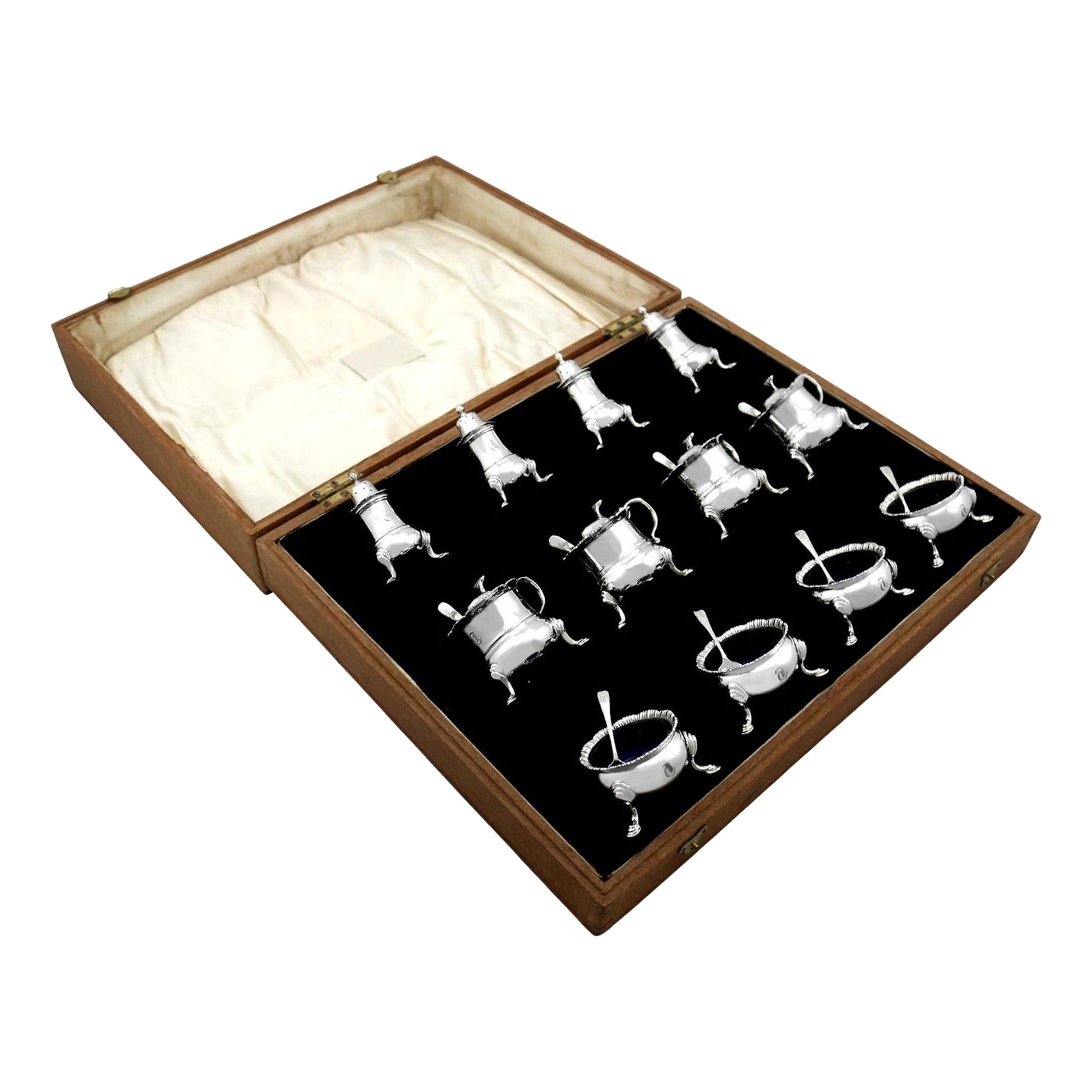 Antiguo juego de condimentos de plata de ley inglesa de Jorge V