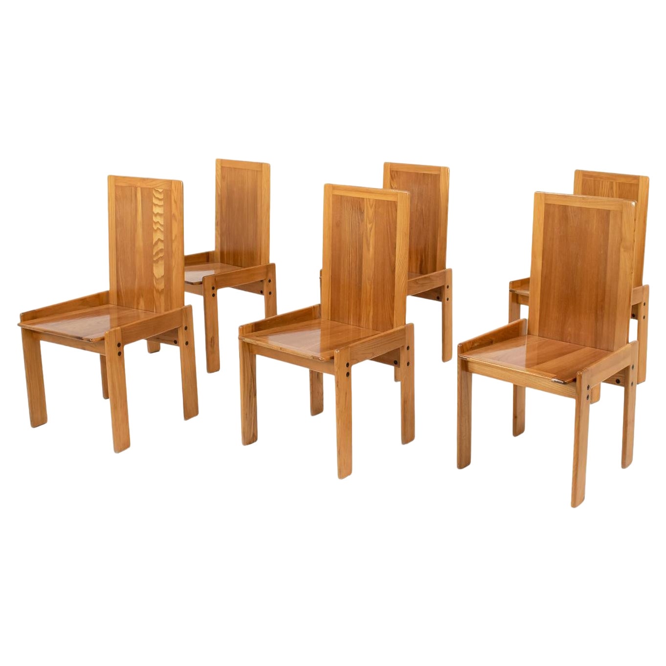 Set of 6 Elm Dining Chairs by Romanutti, Italy