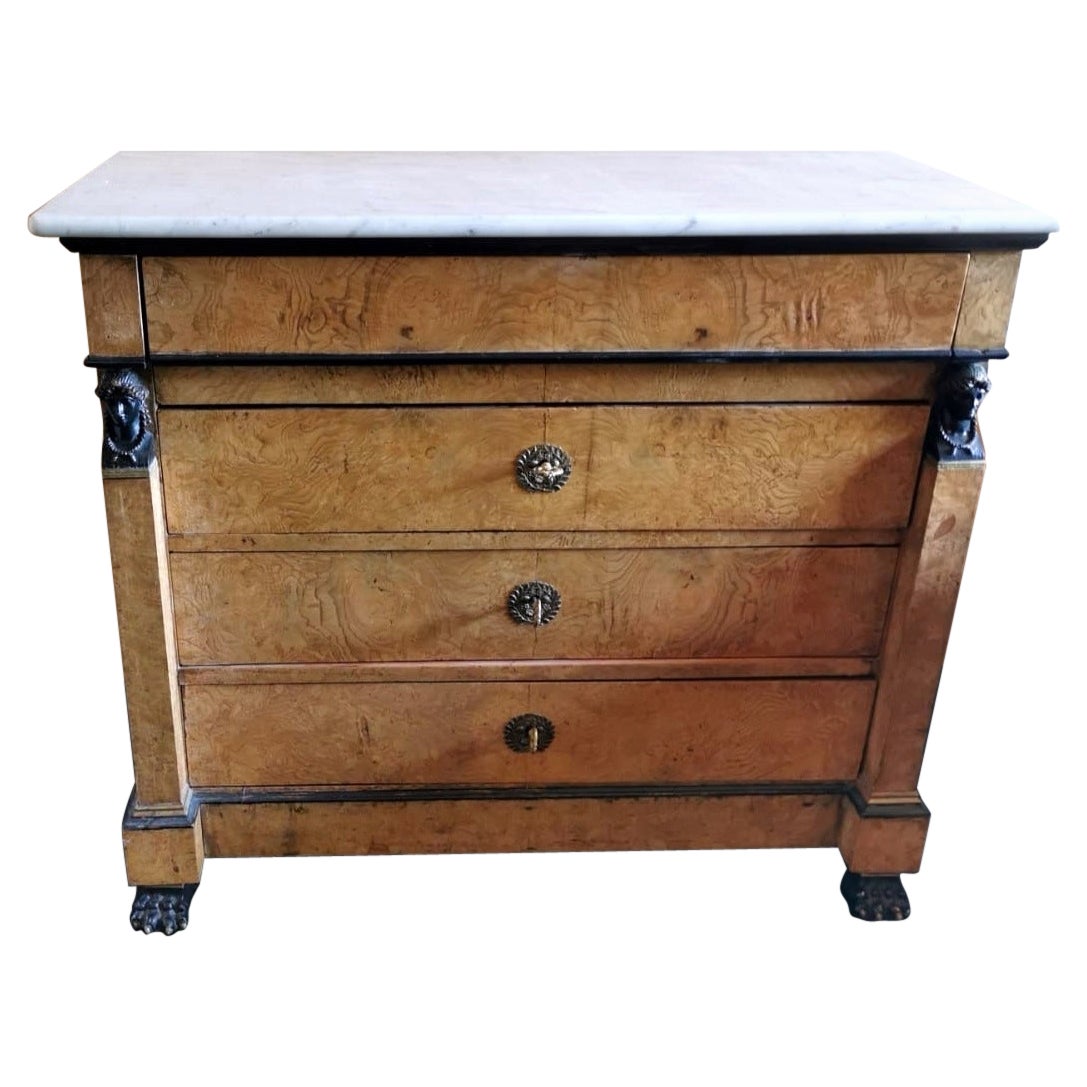 Louis XVIII Style Restoration French Walnut Chest Of Drawers With Marble Top 