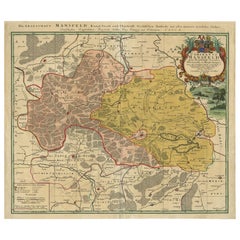 Carte ancienne montrant Mansfeld en Saxony-Anhalt, Allemagne, vers 1750