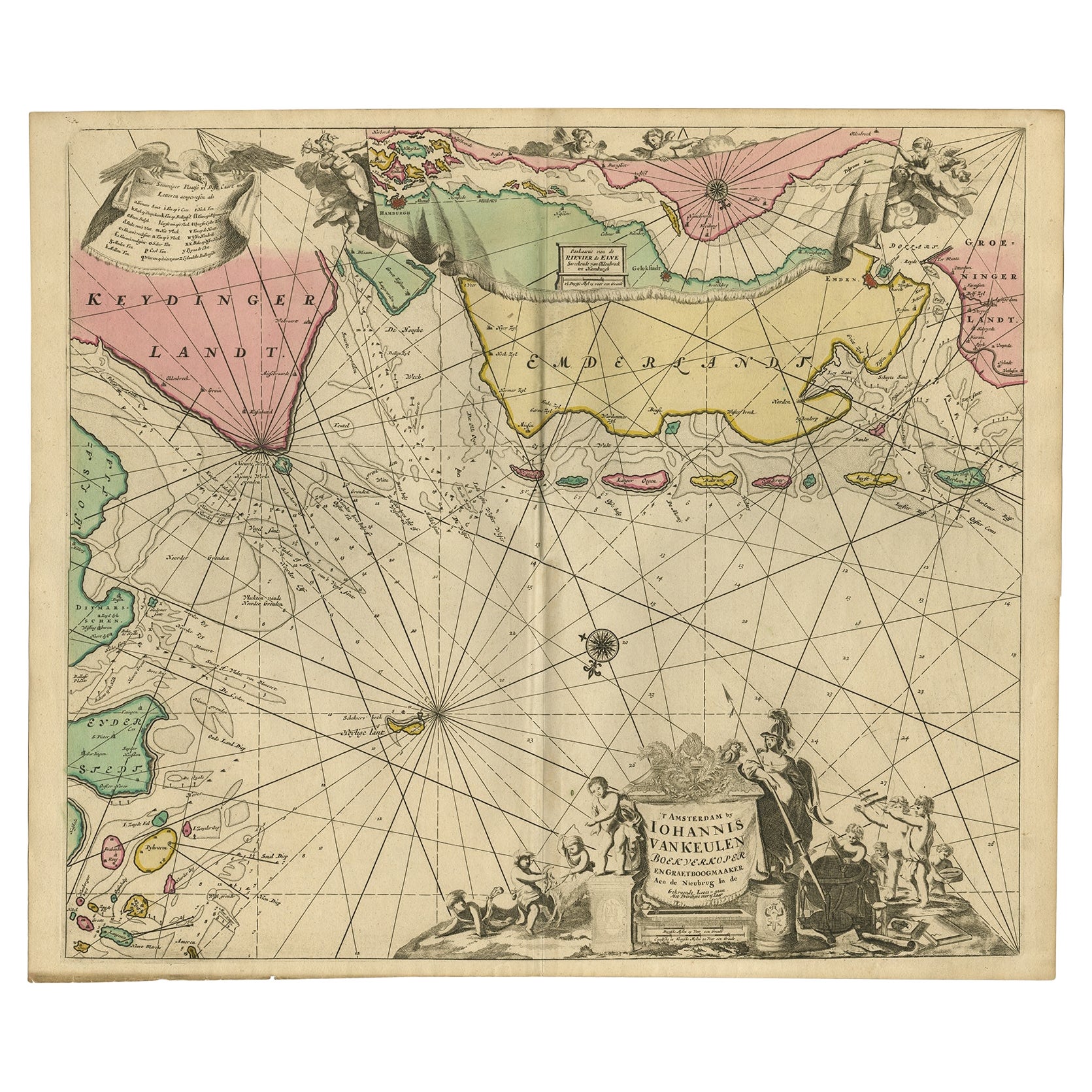 Rare Sea Chart of the East Frisian Islands or Watten and the North Sea, c.1700 For Sale
