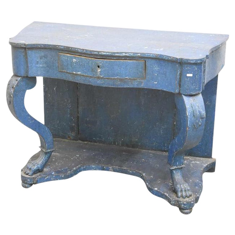 Ancienne console Empire « rustique » d'époque avec patine bleue en vente