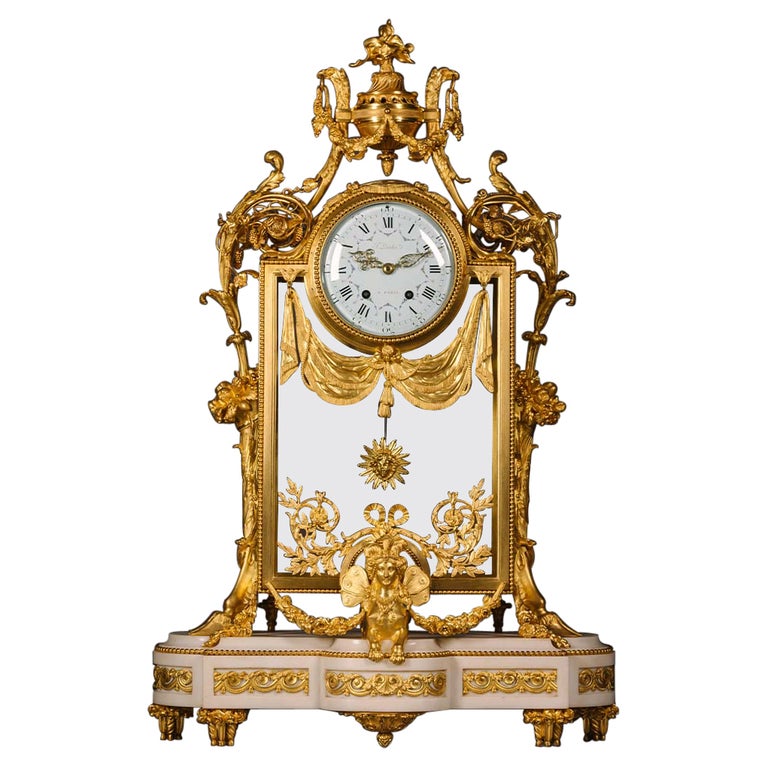 Louis XVI Style Gilt-Bronze and Glass Mantel Clock by Francois Linke For Sale