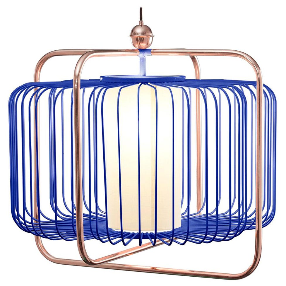 Custom - Contemporary Art Deco inspired Jules I Pendant Lamp in Copper Cobalt For Sale