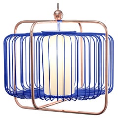 Lampe à suspension sur mesure d'inspiration Art Déco contemporaine Jules I en cuivre cobalt