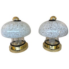 Contemporary Pair of Murano Glass and Brass Mushroom Lamps. Italy