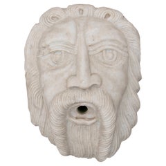 1990s Italian Hand Carved Aged White Marble Bearded Man Mascaron