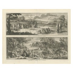 Used Print of Mourning of Greek Widows in Rama and Baptism in The River Jordan, 1730