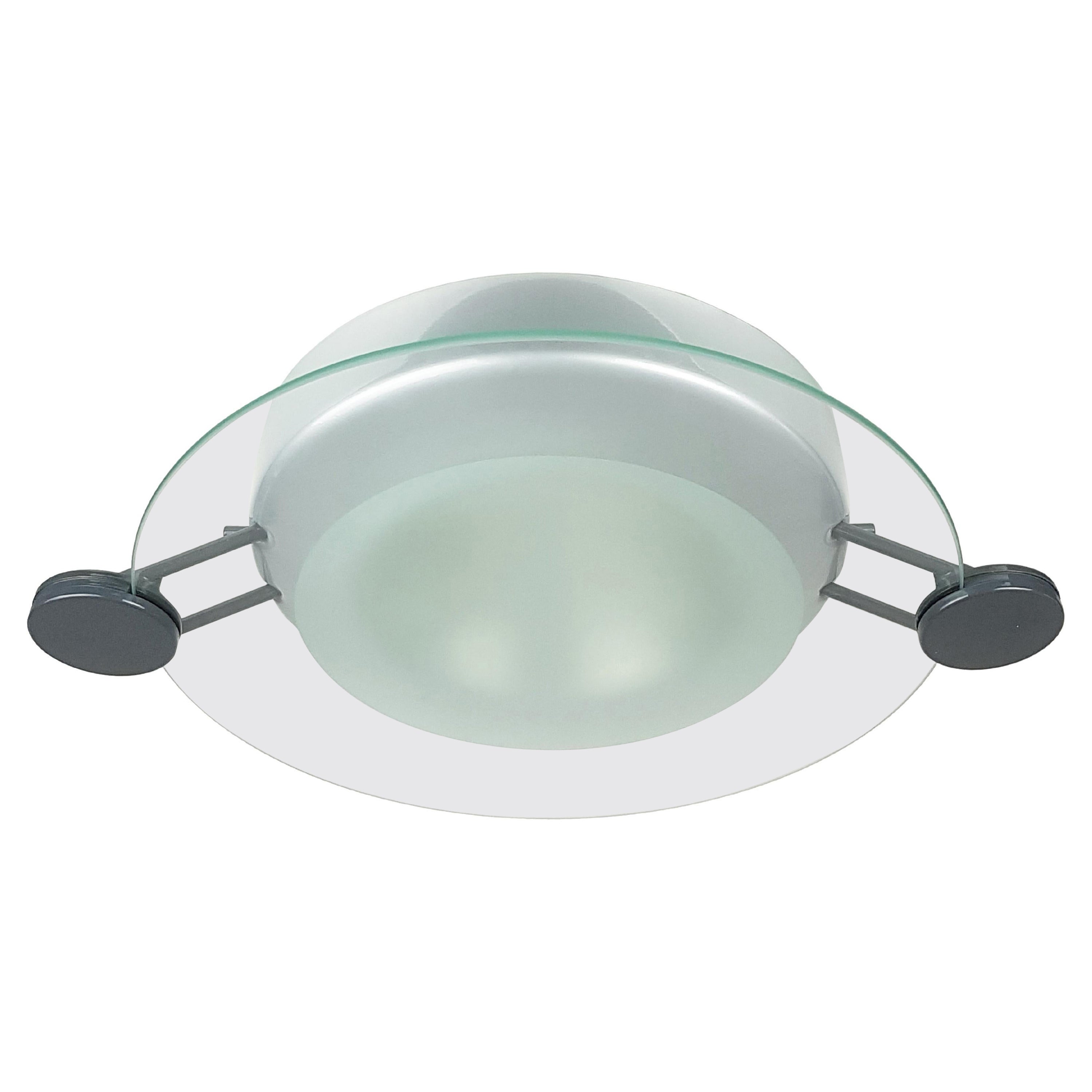 Silvermetal & Sandblasted Glass '85 Cyclos Ceiling Lampby De Lucchi for Artemide For Sale