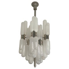 Chandelier Torpedo Murano Glass Metal by Carlo Nason for Mazzega. Italy, 1970s