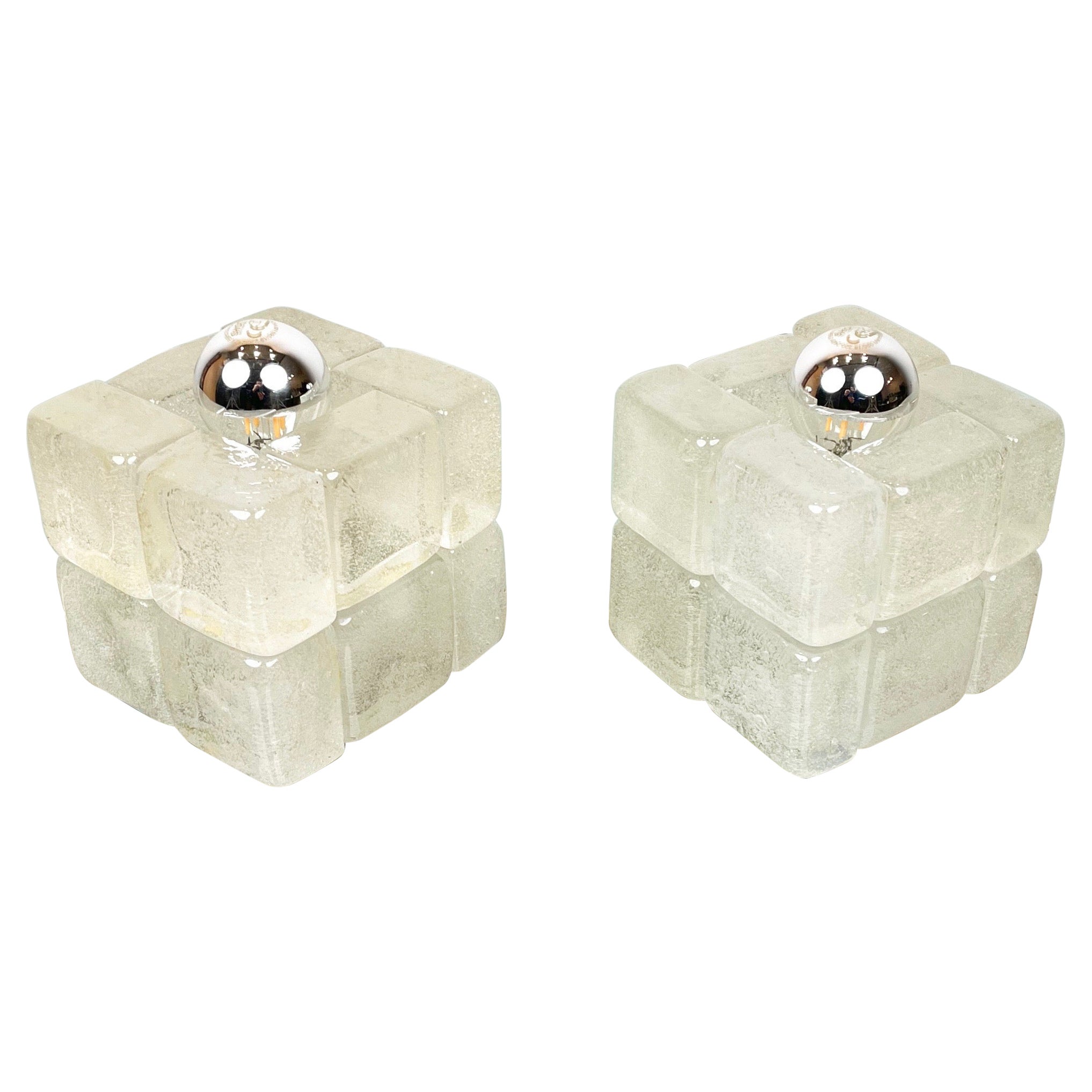Pair of Murano Glass Cube Lamps by Albano Poli for Poliarte, Italy, 1970s