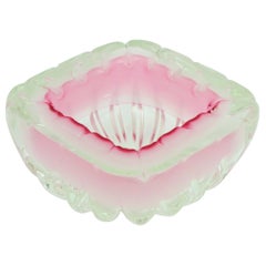 Archimede Seguso Murano Opal White Pink Alabastro Scalloped Geode Glass Bowl