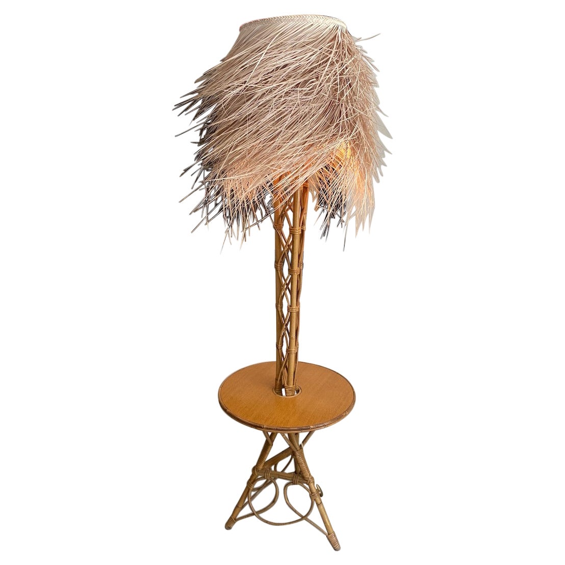 Lampadaire vintage en bambou et rotin 1960 - Milieu du siècle - Vintage en vente