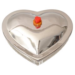 Heart Shape Lidded Dish in Crystal Glass & Steel with Bakelite & Alabaster Knob