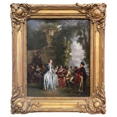 18th Century Louis XVI Oil on Canvas Pastoral Painting in Carved Gilt Frame