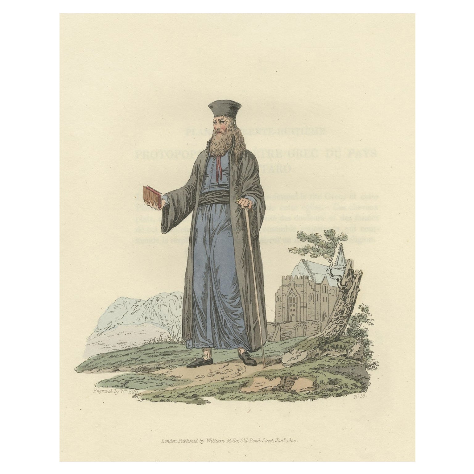 Old print of a Greek Priest of Cattaro. nowadays Kotor, Montenegro, 1804