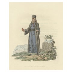 Antique Old print of a Greek Priest of Cattaro. nowadays Kotor, Montenegro, 1804