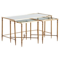 Brass Nesting Table Trio With Mirrored Tabletops, 1960s