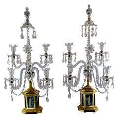 Pair of Important Gilt Bronze Candelabra with Cut Crystal Arms, 1780s