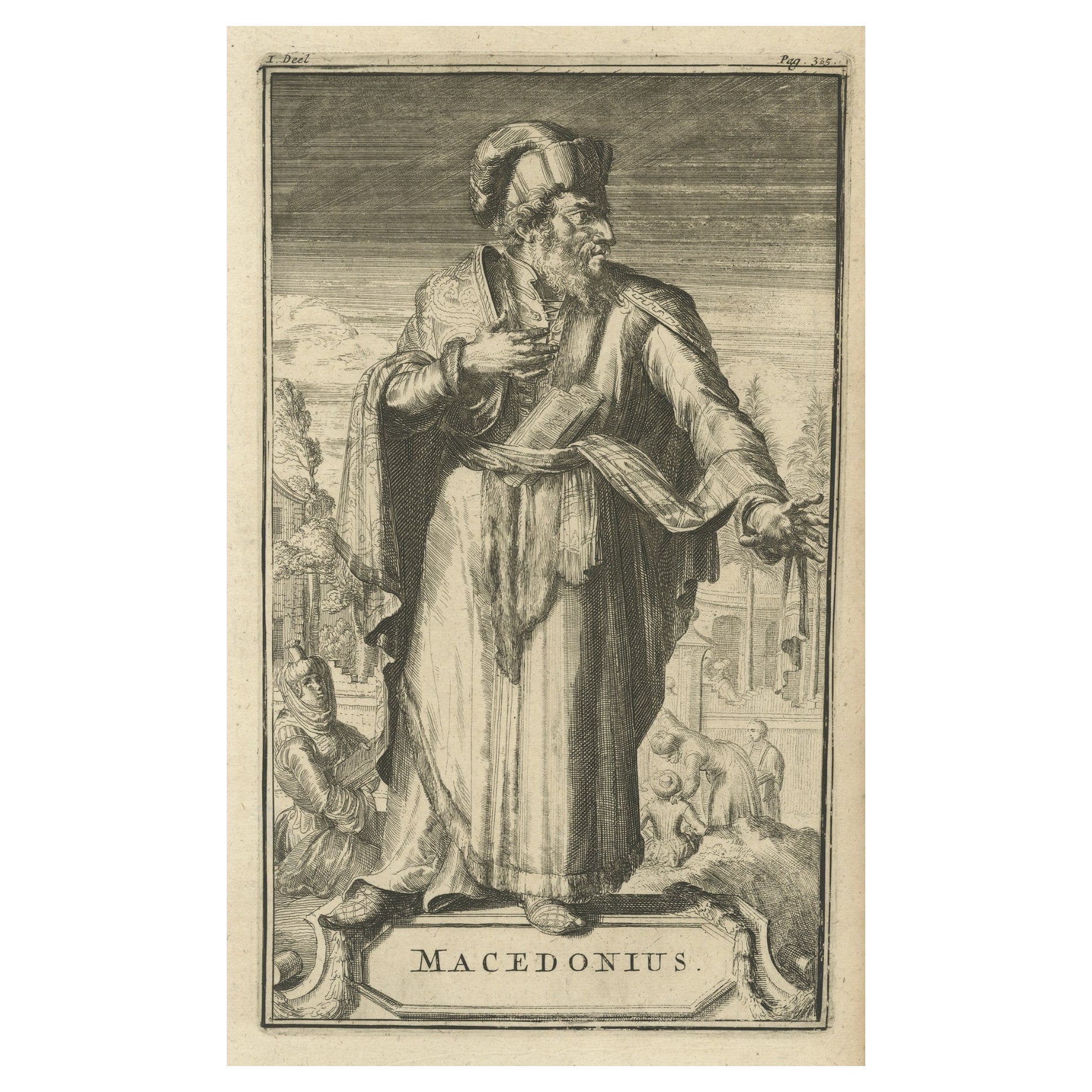Antique Print of Macedonius, a Greek Bishop of Constantinople, 1701 For Sale