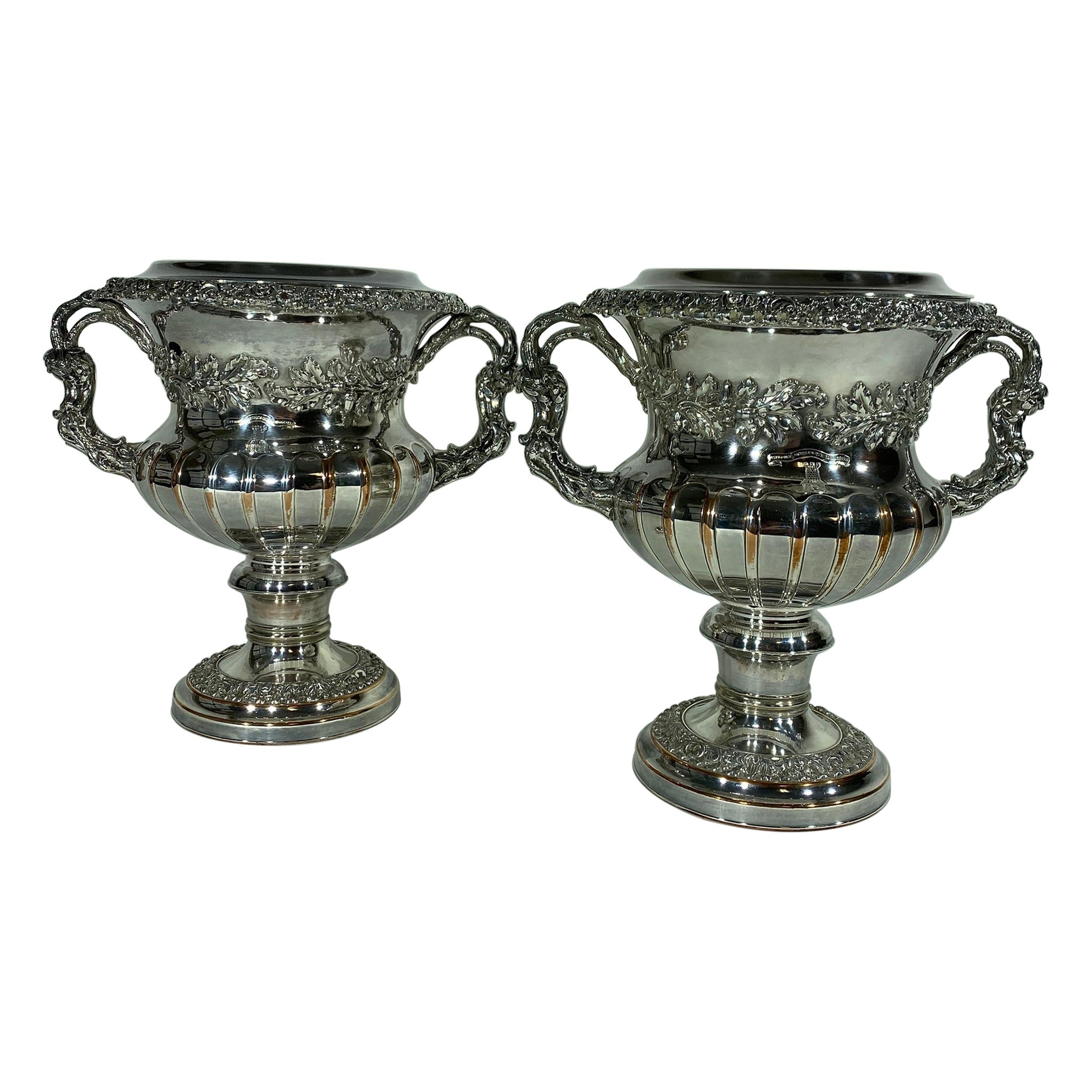 Pair of English Sheffield 19th C Wine Coolers For Sale