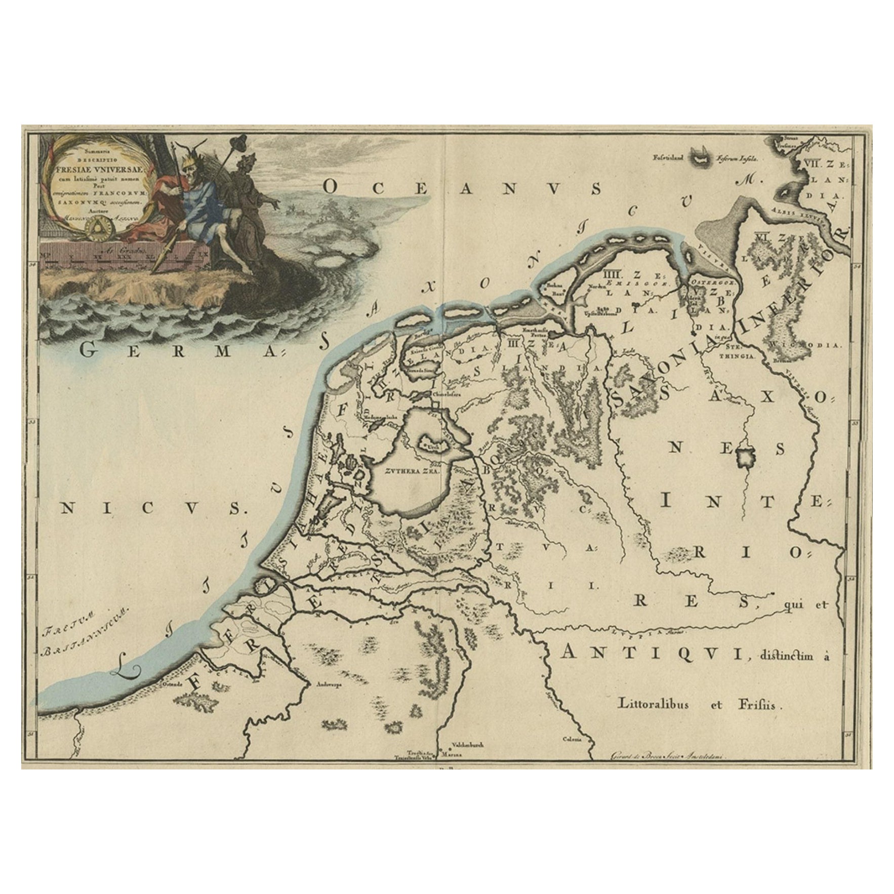 Antique Map of Friesland at a Time the Franks Left and Saxons Came, 1718 For Sale