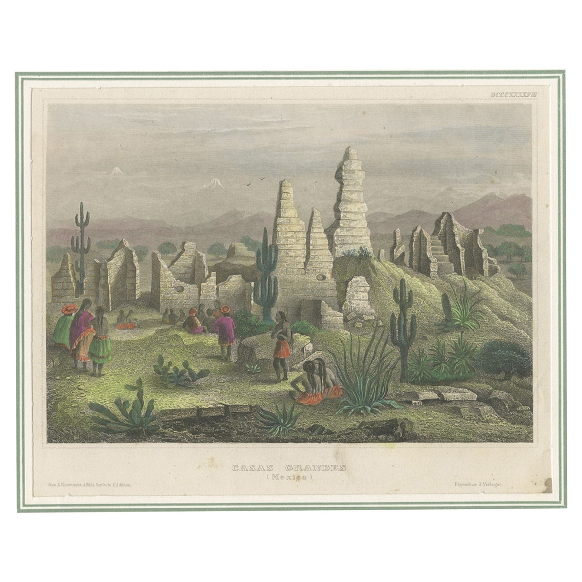 Old Print of the Cases Grandes in the Northern Mexican State Chihuahua, c.1860 For Sale