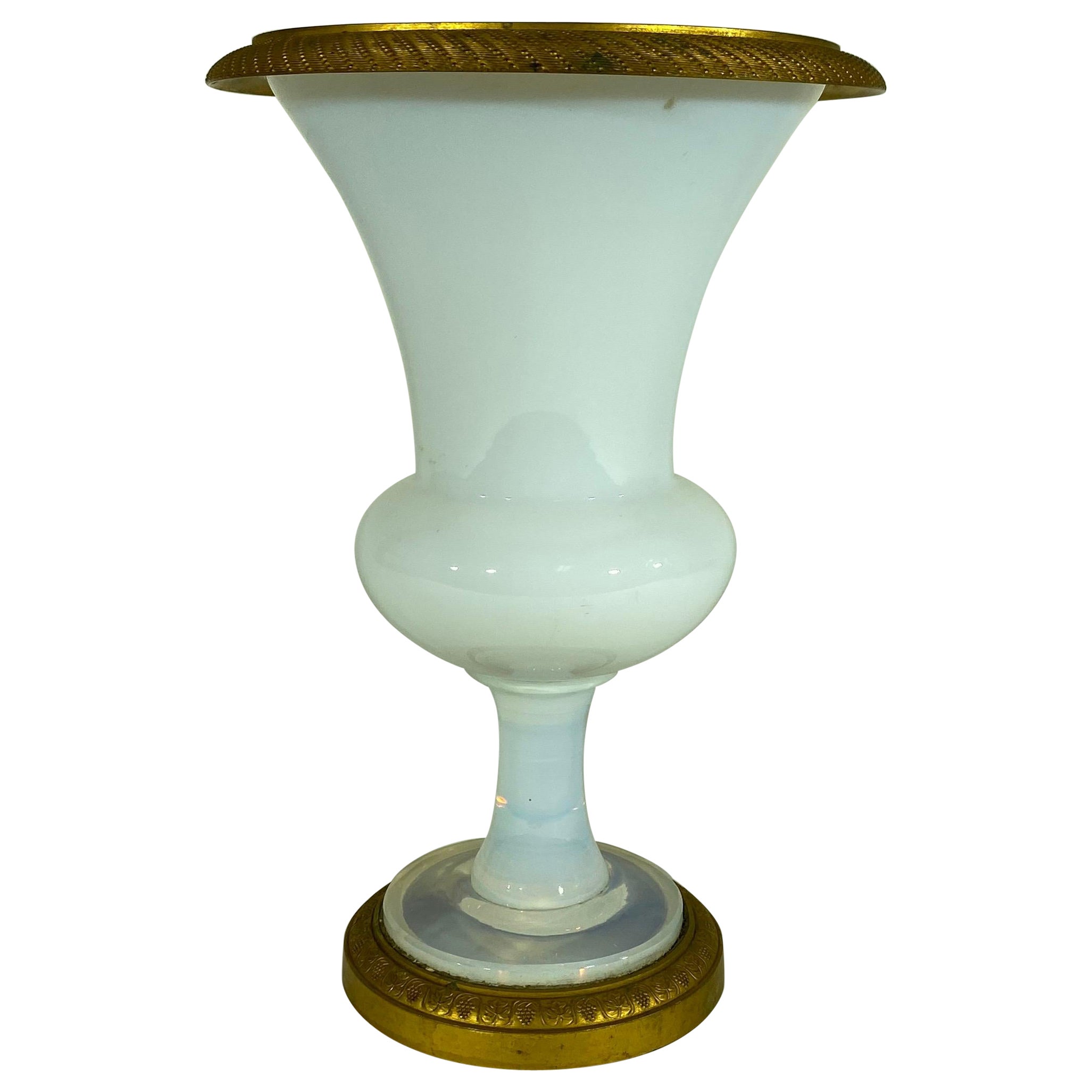 19th C Opaline Gilt Bronze Mounted Vasiform Vase For Sale