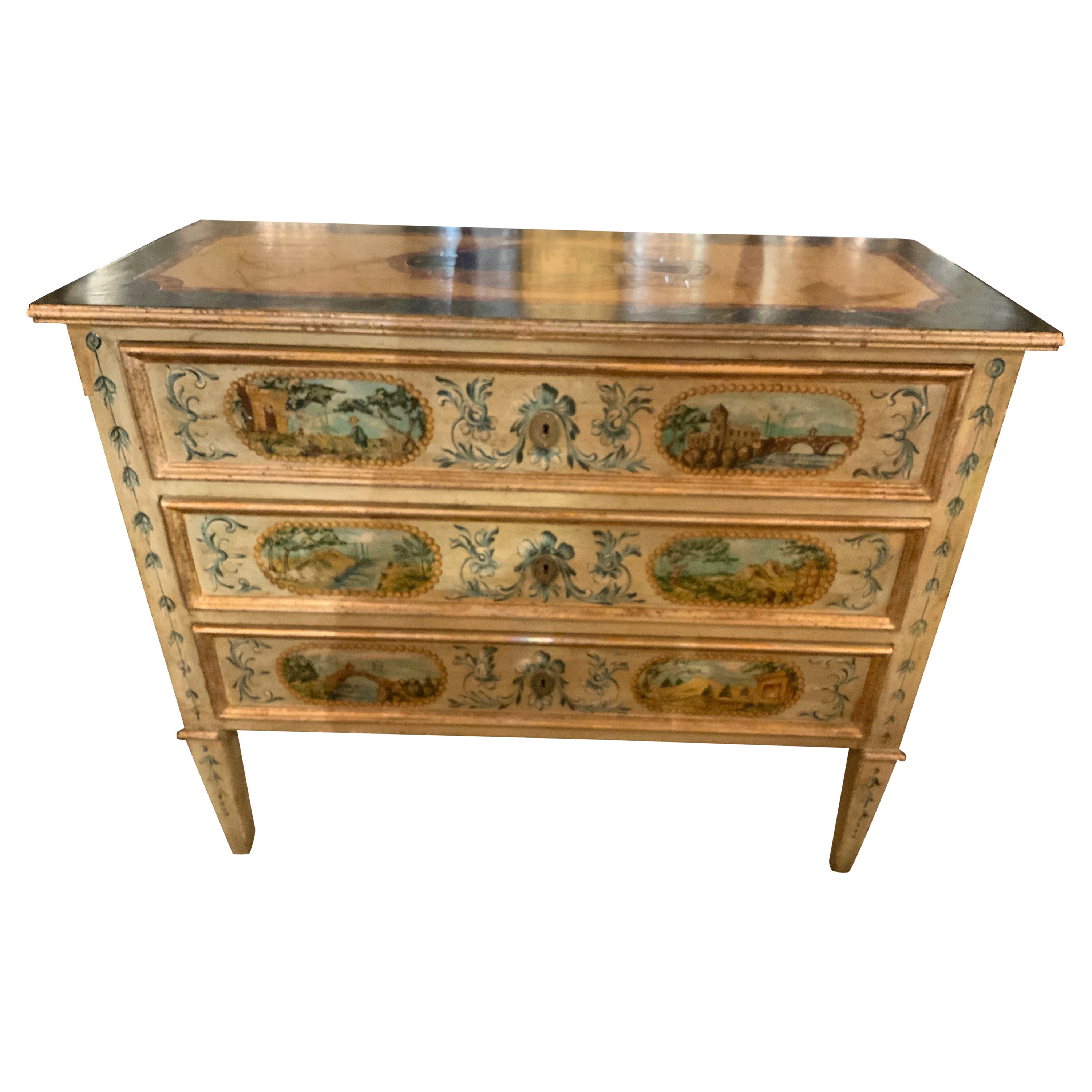 Venetian-Style Commode in the Neoclassical Taste, Hand Painted For Sale