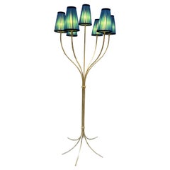 Vintage Brass Floor Lamp with Our Handcrafted Double Color Lampshades, 1970s