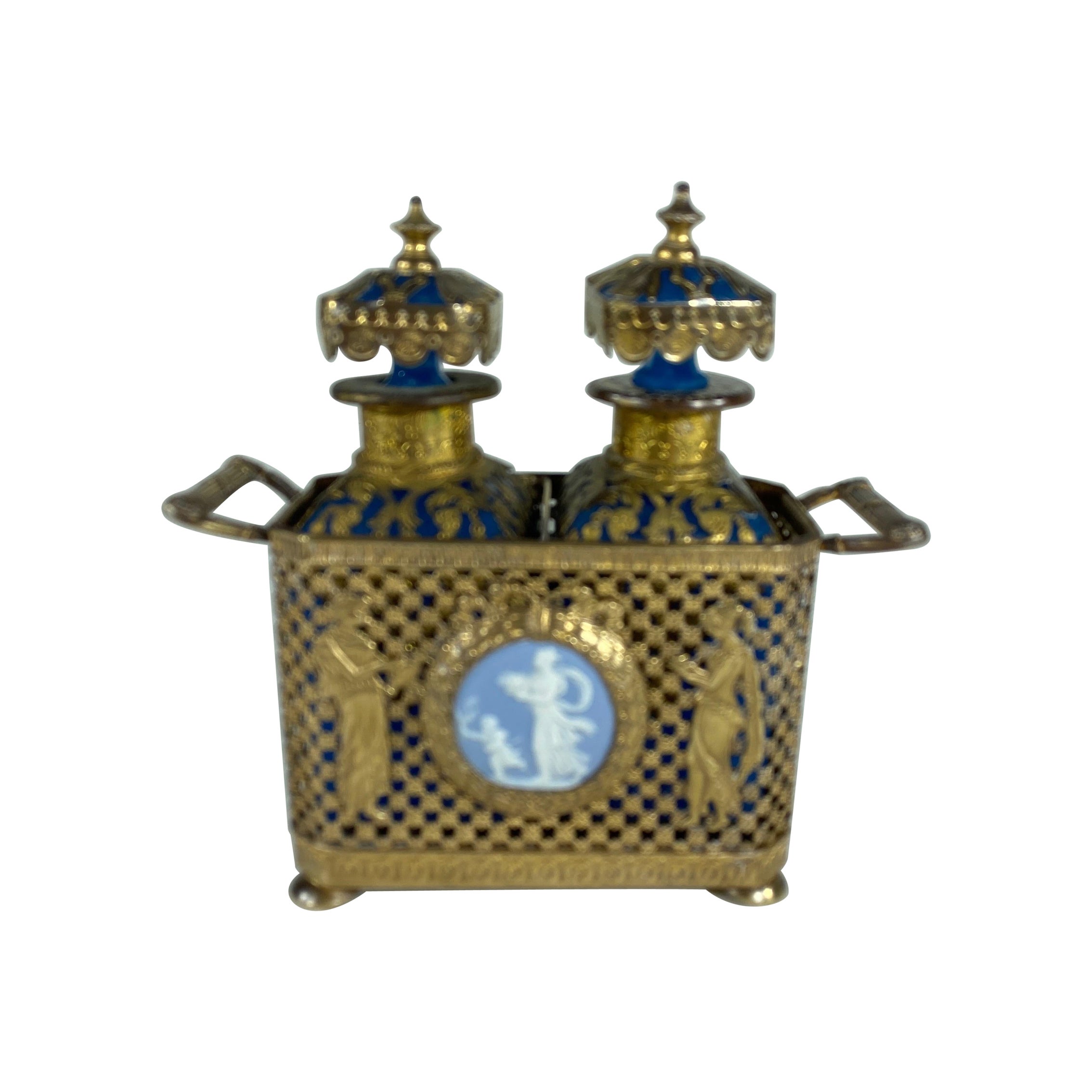 Pair of French Opaline and Gilt Bronze Parfum in Holder For Sale