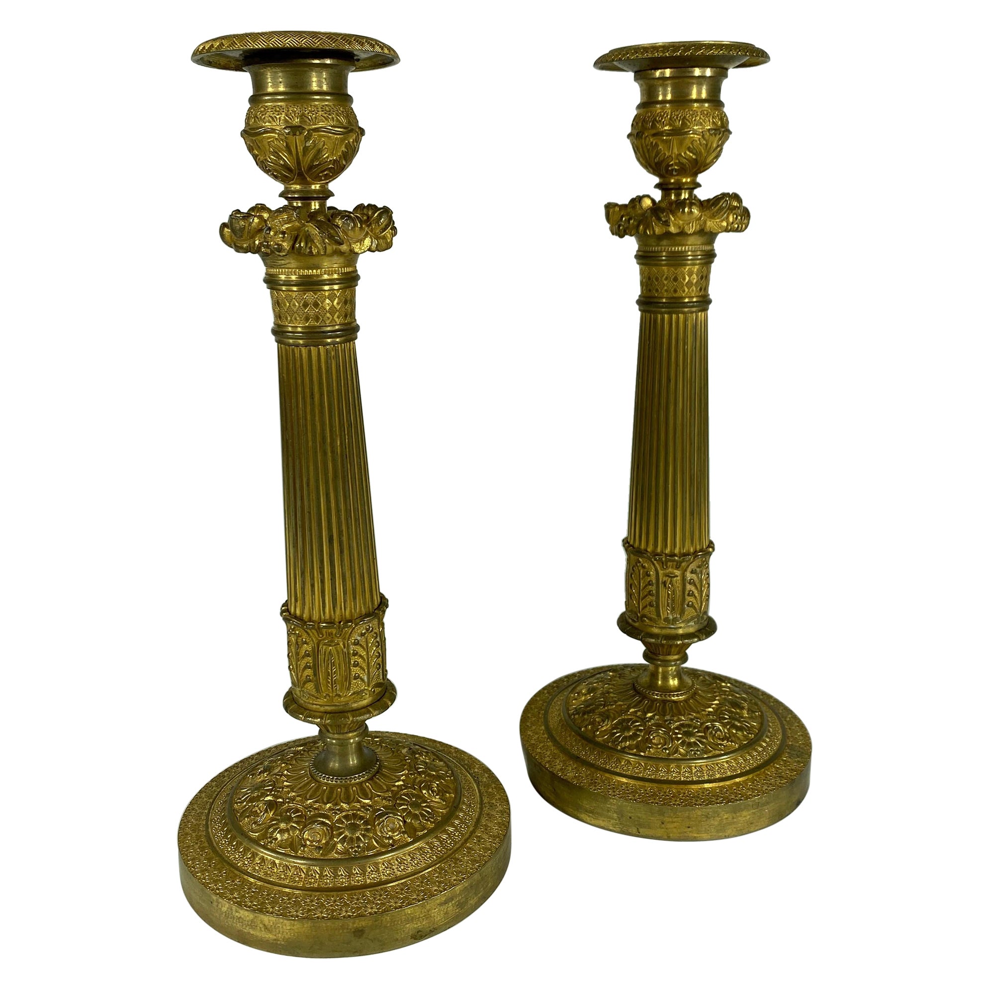 19th Century Gilt Bronze Candle Sticks For Sale