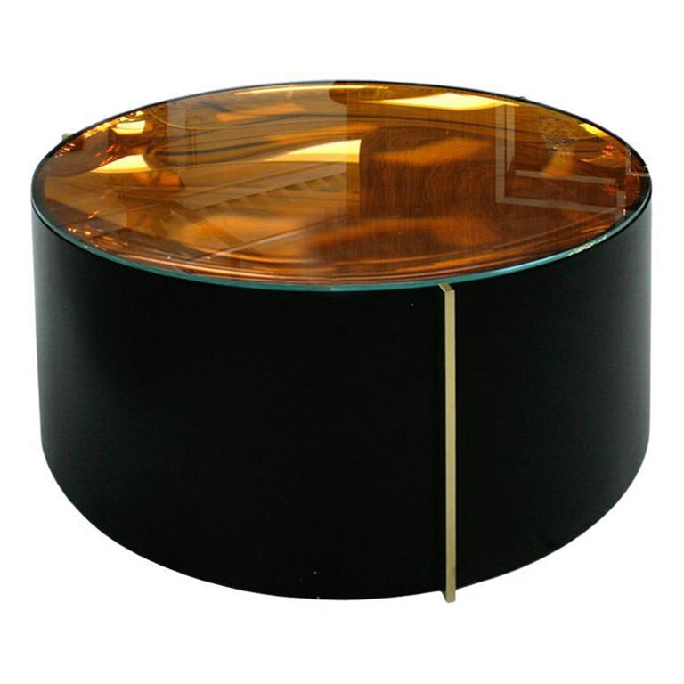 Mid-Century Modern Style Colored Glass Metal and Brass Italian Coffee Table For Sale