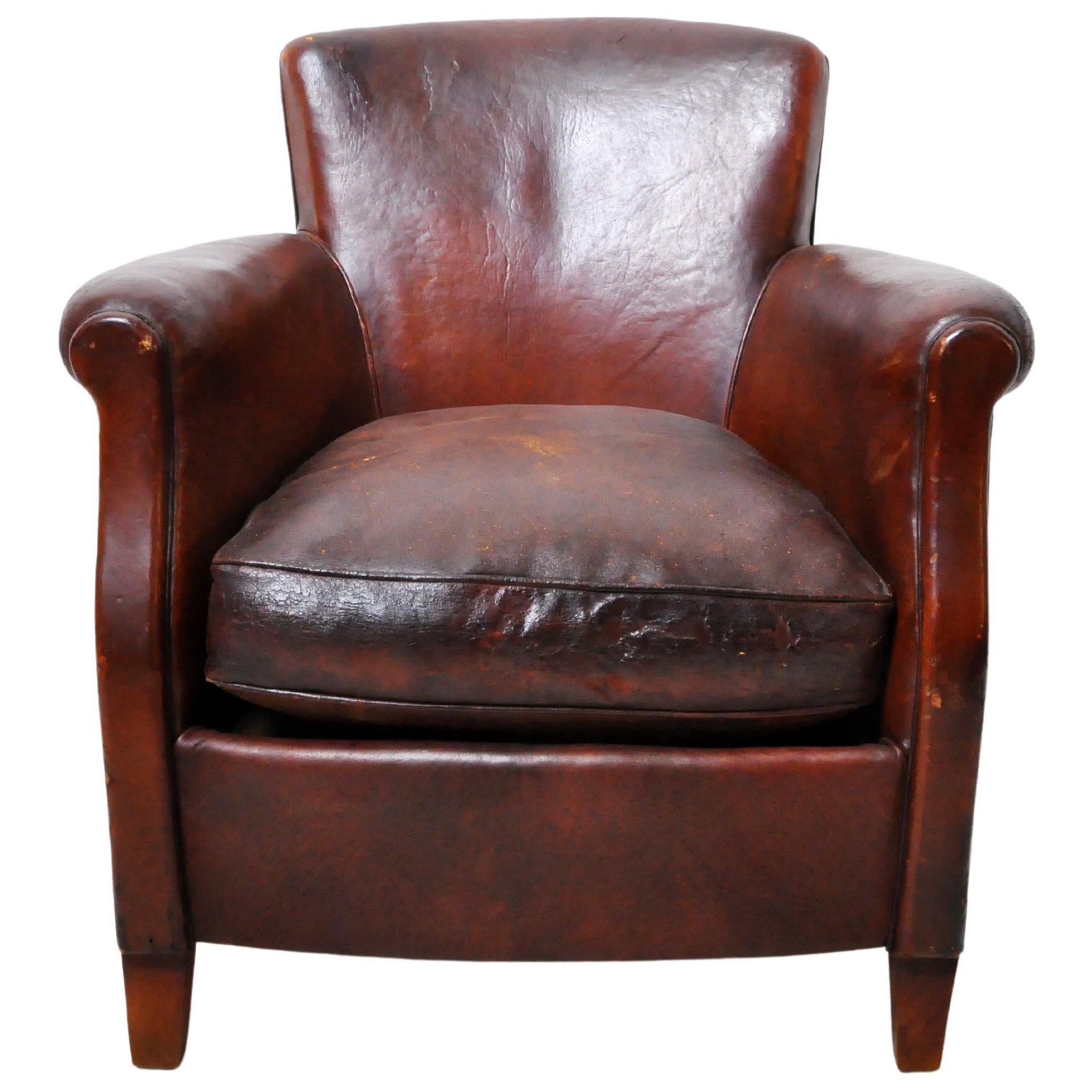 Vintage Petite Art Deco Leather Club Chair