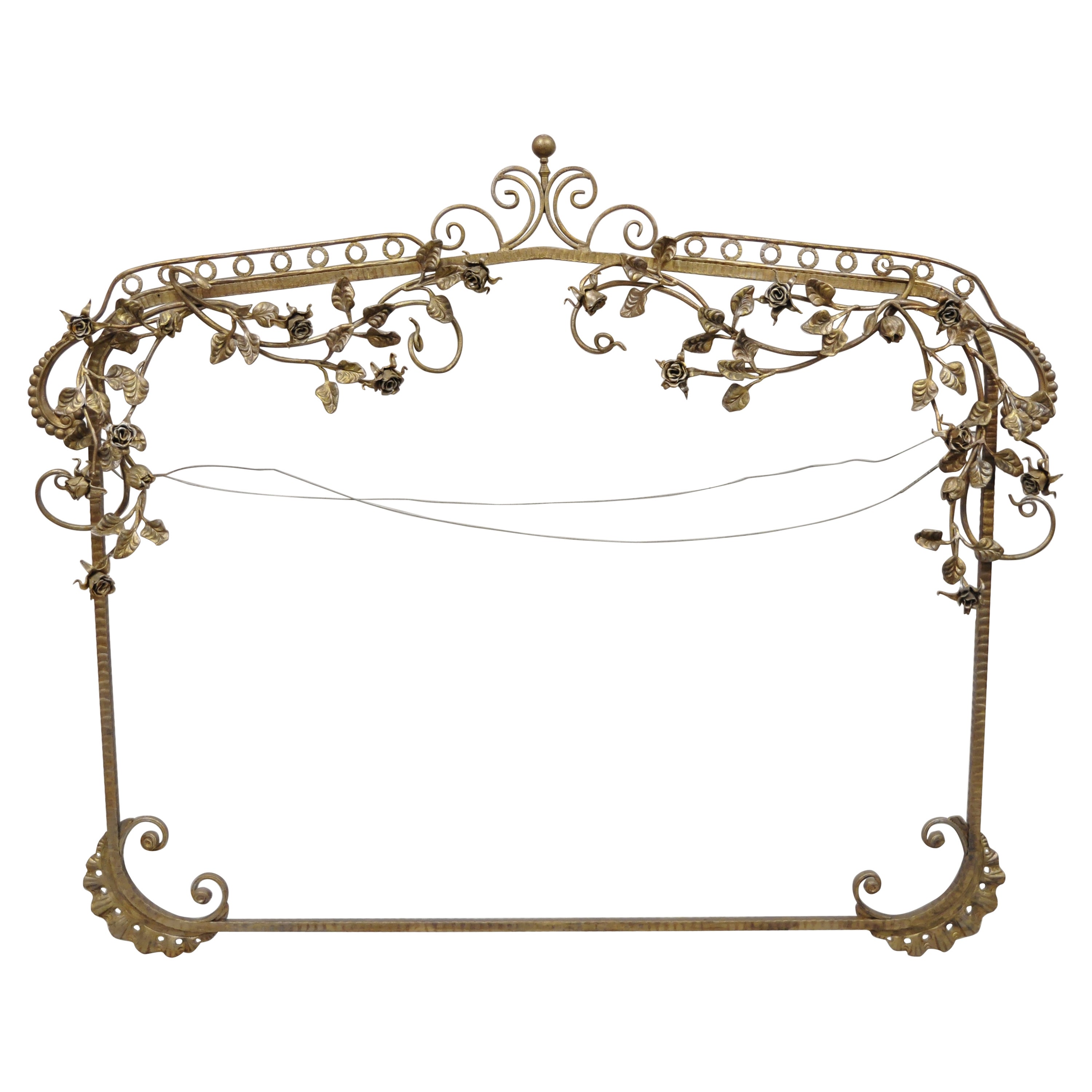 Italian Hollywood Regency Wrought Iron Large Shabby Flower Chic Mirror Frame For Sale