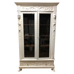 Antique Italian Renaissance Style Display Cabinet Original in Hand-Carved Solid