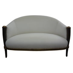 French Paul Follot Attributed Ebonized and Giltwood Loveseat or Sofa