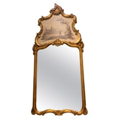 Retro Pair of Italian Parcel Gilt and Hand Painted Mirrors in Venetian Rococo Taste