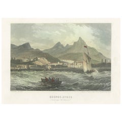 Old Hand-Colored Steel Engraving of Buenos Aires, Argentina, ca.1860