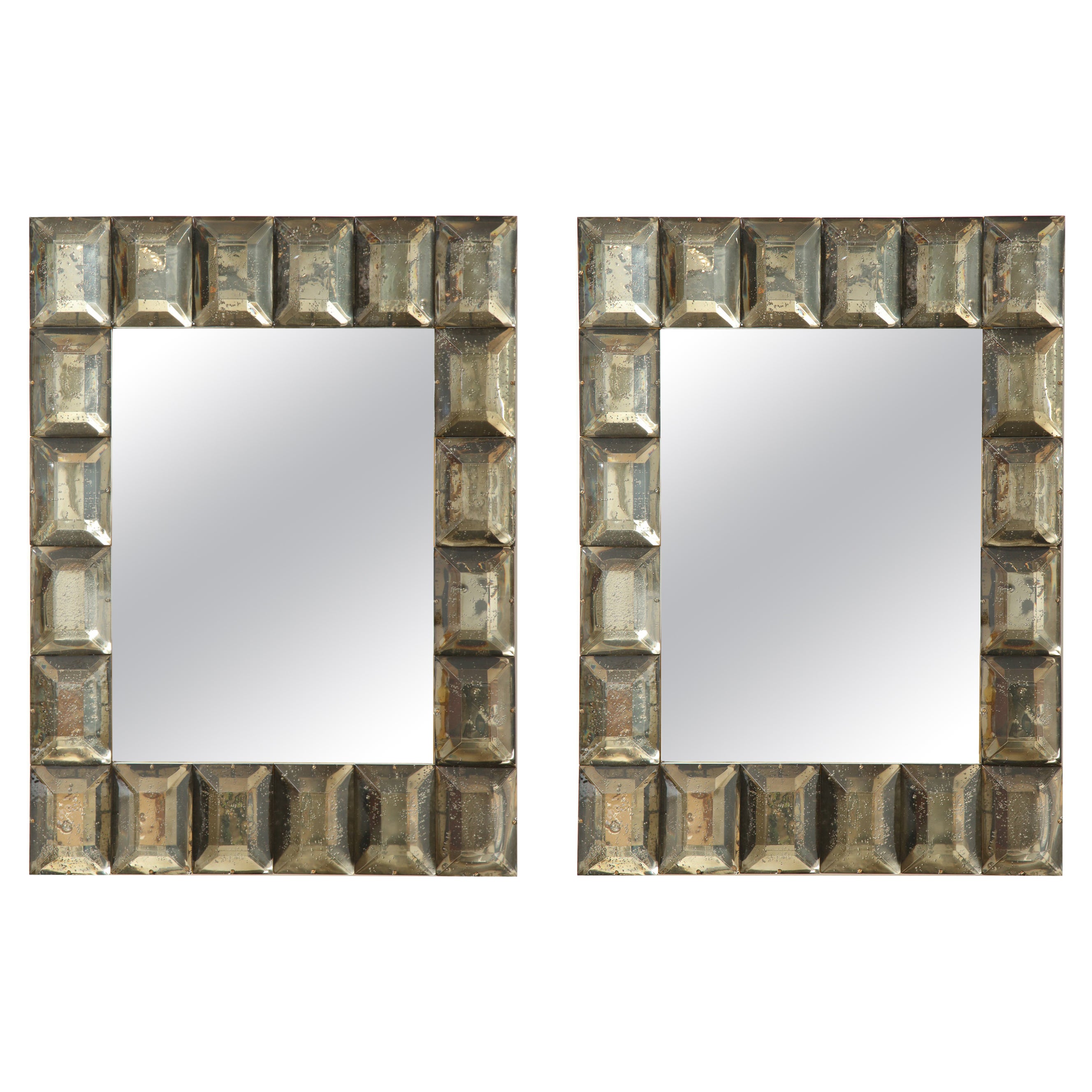 Pareja de Bloques de Cristal de Murano Ahumado Diamantado Espejo, en Stock en venta