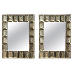 Pair of Smoked Diamond Murano Glass Blocks Mirror, in Stock