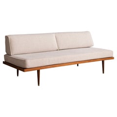 Mid-Century Modern Day Bed in Textured Cream Upholstery