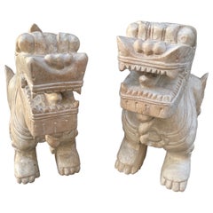 Vintage Pair of Large Carved Wood Foo Dogs