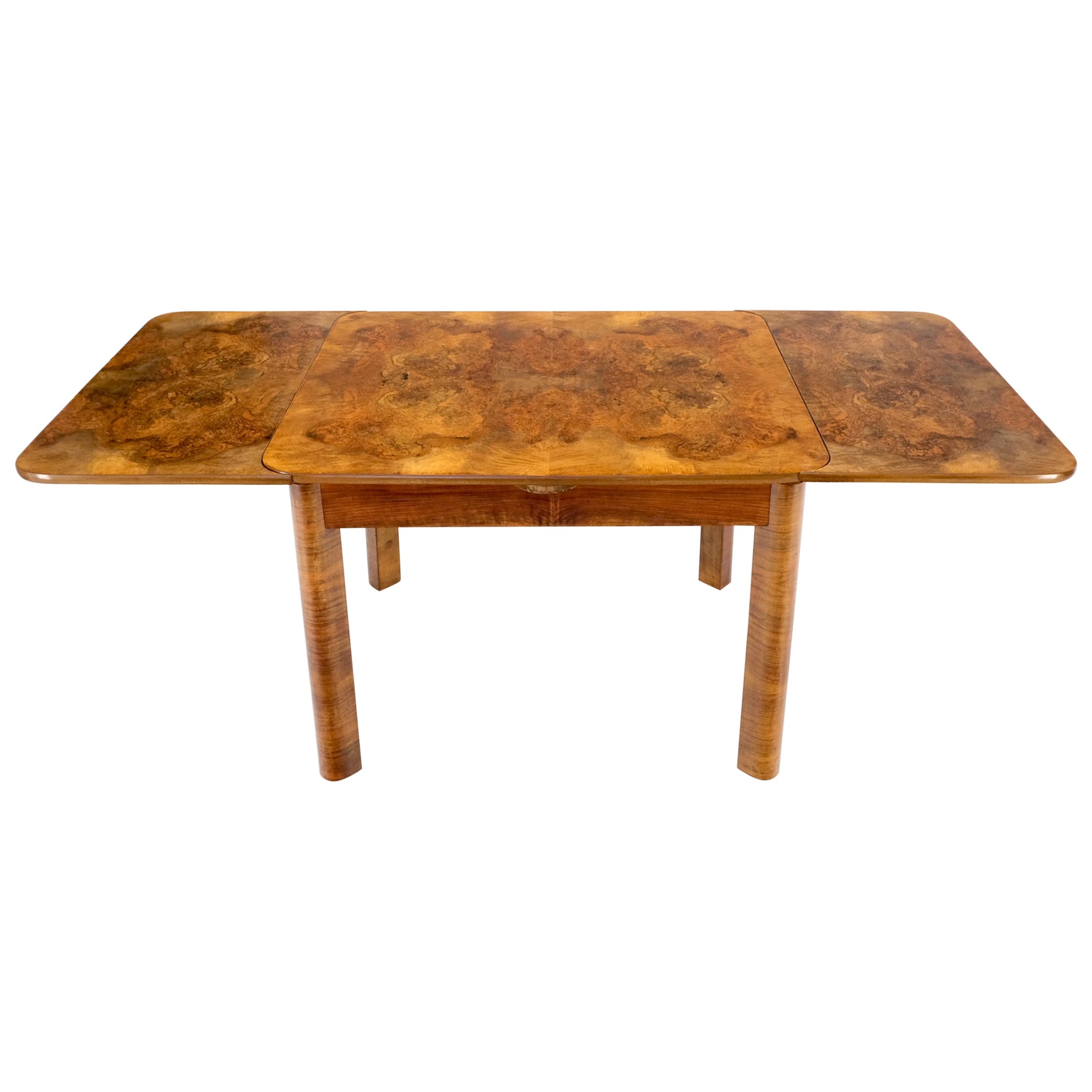 Swedish Mid-Century Modern Burl Wood Refectory Extending Dining Dinette Table For Sale