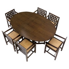 Brown Oak Cassina Macintosh Drop Leaf Dining Table 6 Rush Seat Chairs Set Mint