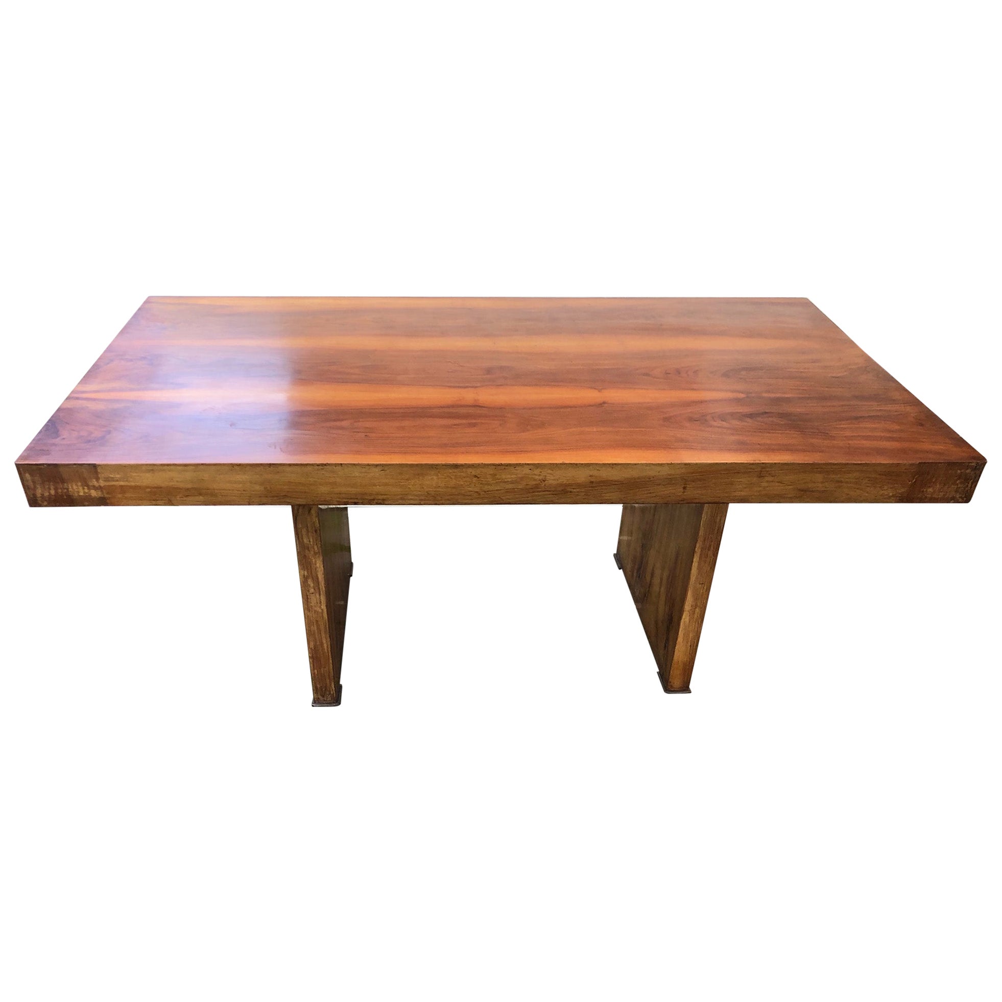 Table italienne art déco d'origine  en placage de noyer national couleur miel
