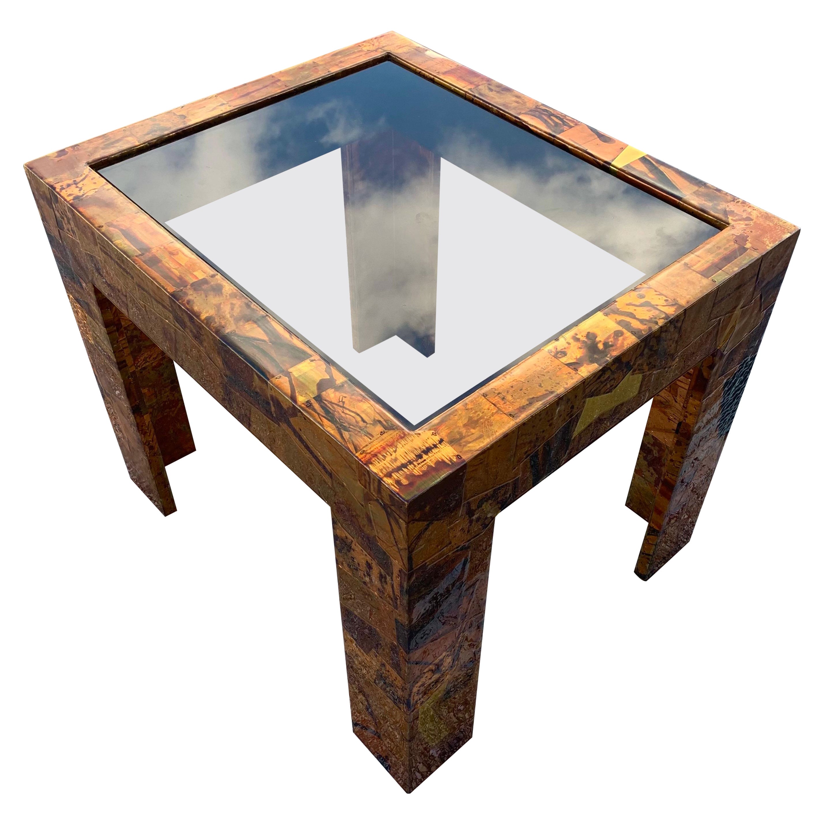 Mid-Century Modern, Brutalist, Studio Made Copper and Brass Accent Table For Sale