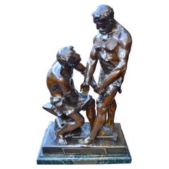 Rare 19 Century Bronze Statue Titled "Mutualite" by Maurice Constant Favre