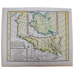 California, Alaska and Mexico: 18th Century Hand-Colored Map by de Vaugondy